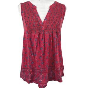 Lucky Brand Boho Casual Tank Top Lightweight Sleeveless Red Women Floral Size M